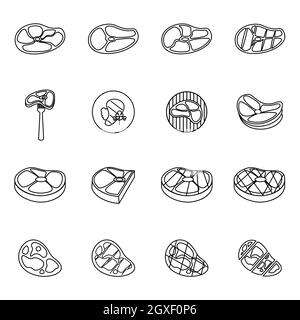 Les icônes de steak sont à la ligne fine pour tous les motifs Banque D'Images