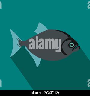 Icône de vampire en forme de poisson plate avec une ombre longue. Symbole de la mer et de l'océan Banque D'Images
