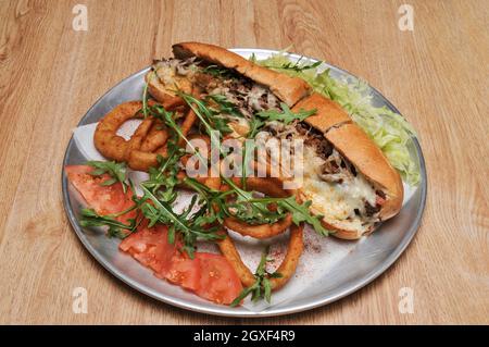 Délicieuse cuisine américaine connue sous le nom de Philly Cheesesteak Banque D'Images