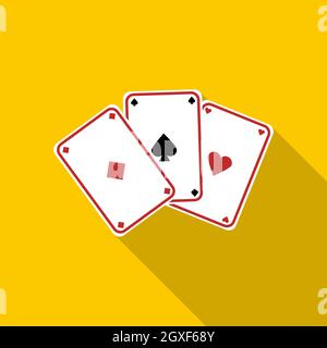 Trois as, icône de cartes de jeu de style plat sur fond jaune Banque D'Images