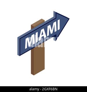 Flèche de signe icône Miami dans le style 3D isométrique isolé sur fond blanc. Symbole de ville Banque D'Images