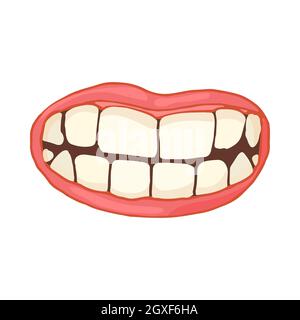 Bouche avec des dents saines blanches icône en style de dessin animé sur un fond blanc Banque D'Images