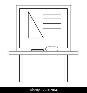 Triangle sur une icône de tableau noir d'école avec un contour sur fond blanc Banque D'Images