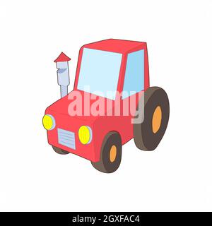 Icône de tracteur rouge en forme de dessin animé sur fond blanc Banque D'Images