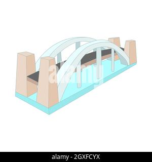 Pont au-dessus de l'icône de la rivière dans le style de dessin animé isolé sur fond blanc. Symbole de structure Banque D'Images