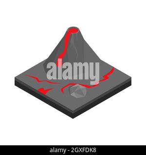 Icône de paysage volcanique de style 3D isométrique isolée sur fond blanc. Symbole de la nature Banque D'Images