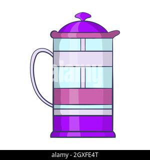 Icône de cafetière à pression française de style dessin animé sur fond blanc Banque D'Images