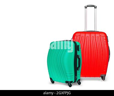 Les valises colorées sur fond blanc. Gros plan Banque D'Images