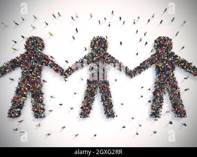 3D le rendu de la foule de personnes qui forment le symbole de la solidarité dans le monde Banque D'Images