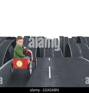 L'avenir difficile d'un enfant avec toutes les rues disjointes Banque D'Images