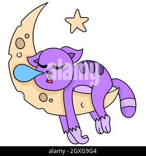 un chat endormi ronflant dans l'espace croissant de lune Illustration de Vecteur