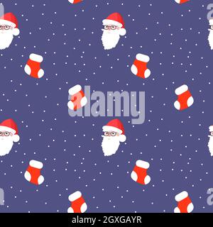 Motif sans couture vectoriel Funny Santa Clause. Noël, nouvel an, Noël fond sans fin pour l'emballage papier, fond, papier peint, textile, tissu Illustration de Vecteur
