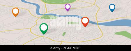 Carte générique de la ville avec icônes Banque D'Images