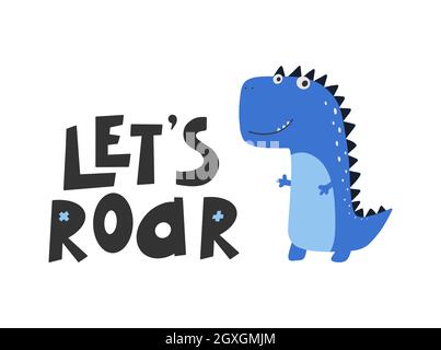 Adorable dinosaure avec texte graphique - Roar, drôle dino dessins. Illustration de Vecteur