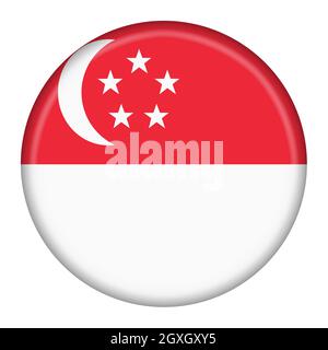 Un bouton en forme de coeur drapeau de Singapour isolé sur blanc avec écrêtage illustration de la trajectoire 3d Banque D'Images