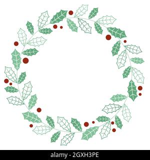Couronne circulaire de Noël en houx et baies rouges. Cadre rond traditionnel pour félicitations ou invitations aux fêtes du nouvel an. Modèle Illustration de Vecteur