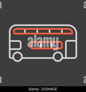 Icône de vecteur plat de bus à double étage sur fond sombre. Symbole graphique pour la conception, le logo, l'application, l'interface utilisateur du site Web et des applications de voyage et de tourisme Banque D'Images