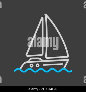 Icône de vecteur plat de yacht à voile sur fond sombre. Symbole graphique pour la conception, le logo, l'application, l'interface utilisateur du site Web et des applications de voyage et de tourisme Banque D'Images