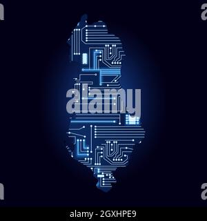 Carte de contour de l'Albanie avec un circuit électronique technologique. Illustration de Vecteur