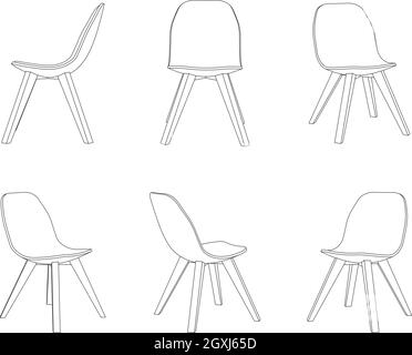 Schéma de la chaise à manger Vector avec différentes vues Illustration de Vecteur