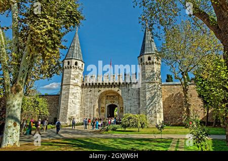 Porte d'entrée du Palais de Topkapi à Sultanahmet, Istanbul, Turquie. Banque D'Images