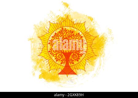 Le modèle de logo de l'arbre Bodhi, concept de l'arbre de vie, arbre sacré, Ficus religiosa, style aquarelle. Icône de la silhouette de Vesak Day, symbole bouddhiste Illustration de Vecteur