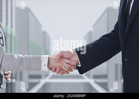 Business man and woman handshake on rencontre réussie au serveur en rack prix libre Banque D'Images