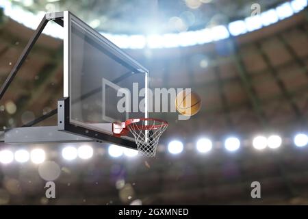 Scène de basket-ball d'une balle qui entre dans le panier Banque D'Images
