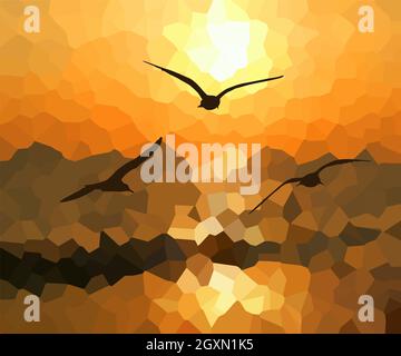 Abstraction volant mouettes au coucher du soleil.Illustration vectorielle Illustration de Vecteur