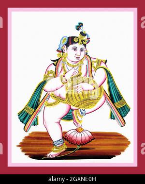 Krishna danse avec son pied droit sur le sol Banque D'Images