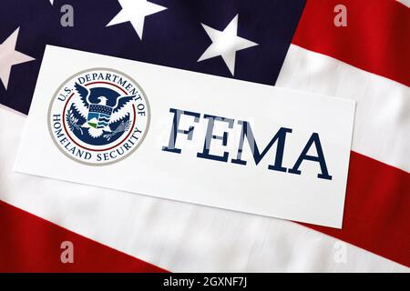 Logo FEMA avec drapeau de l'État-Unis d'Amérique Banque D'Images