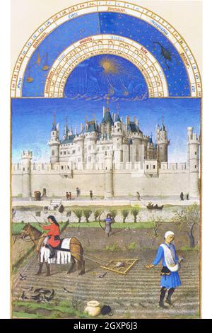 Le Tres riches heures du Duc de Berry - octobre Banque D'Images