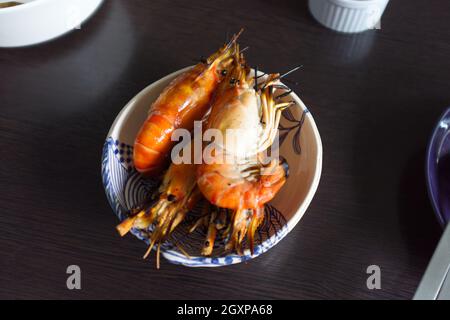 Crevettes grillées, fruits de mer de style thaïlandais Banque D'Images