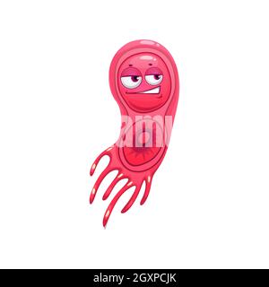 Icône vecteur de cellule de virus de dessin animé, mignons bactéries ou caractère germe avec visage drôle. Monstre de microbe pathogène souriant avec de grands yeux, slippe d'infusoria rose Illustration de Vecteur