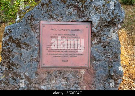 Plaque de bronze affirmant que Jack London Ranch est un site historique national, Sonoma, Californie, États-Unis Banque D'Images