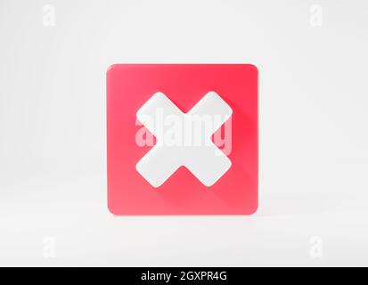 Elément d'icône de symboles de croix rouge.Symbole No ou X bouton de forme pour le signe correct dans le carré non approuvé, marque simple dessin graphique sur fond blanc Banque D'Images