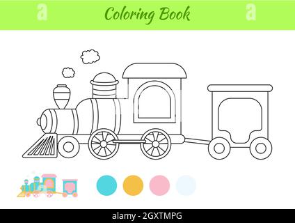 Train de livre de coloriage pour enfants. Page d'activités éducatives pour les enfants d'âge préscolaire et les tout-petits avec transport. Feuille de travail imprimable. Dessin animé colorfu Illustration de Vecteur