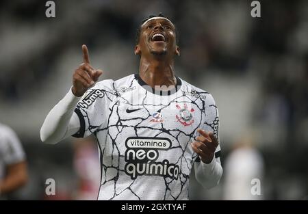 São Paulo, (SP) 05.10.2021 - Brasileiro / Corinthiens x Bahia - JO célèbre son but (3-1) pendant le match de football de Campeonato Brasileiro entre Corinthiens x Bahia à l'arène Neo Quimica, à São Paulo, SP. Corinthiens a gagné le jeu 3-1. Banque D'Images