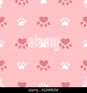 Motif rose et blanc sans coutures pour chats ou chiens.Illustration du vecteur d'arrière-plan Meow et Cat Paws.Joli personnage de dessin animé pastel pour bébé fille de bébé imprimé. Illustration de Vecteur