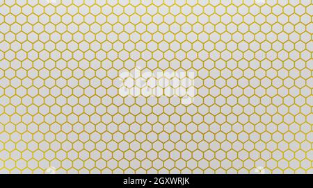 Carreaux de céramique blanc en mosaïque hexagonale avec coulis d'or dans les coutures. Arrière-plan, motif de luxe. rendu 3d. Banque D'Images