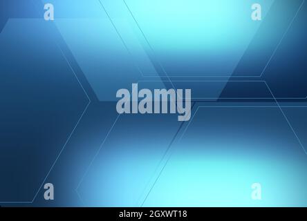 Arrière-plan bleu abstrait avec plusieurs traits hexagonaux Banque D'Images