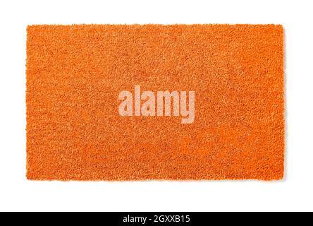 Tapis d'accueil Orange blanc isolé sur fond blanc prêt pour votre propre texte. Banque D'Images