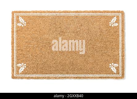 Tapis de bienvenue vierge des fêtes avec Holly isolé sur fond blanc. Banque D'Images