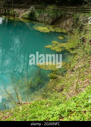 Le Blautopf à Blaubeuren dans le Bade-Wurtemberg est le deuxième plus riche printemps karstique en Allemagne Banque D'Images