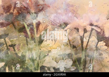 Bouquet de fleurs colorées. Gerberas. Tons pastel. Aquarelle numérique Banque D'Images