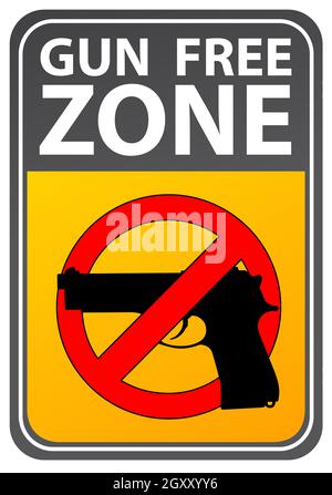 Zone exempte d'armes à feu, panneau d'avertissement d'interdiction.Zone restreinte, armes interdites et non autorisées.Silhouette d'image vectorielle, illustration isolée sur fond blanc Banque D'Images