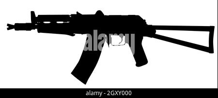 Illustration vectorielle de la silhouette d'un symbole de fusil d'assaut militaire moderne isolée sur fond blanc. Armes de l'armée et de la police. Banque D'Images