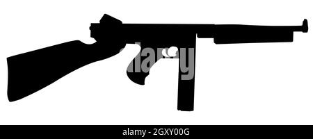 Image vectorielle de l'illustration du symbole de pistolet tommy isolée sur arrière-plan blanc Banque D'Images