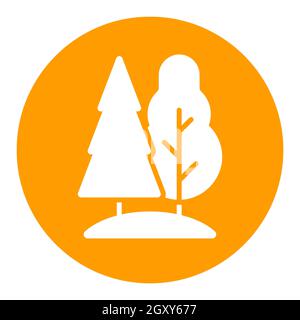 Icône de glyphe blanc de vecteur forestier de feuillus et de conifères. Signe de la nature. Symbole graphique pour la conception, le logo, l'application, l'interface utilisateur du site Web et des applications de voyage et de tourisme Banque D'Images