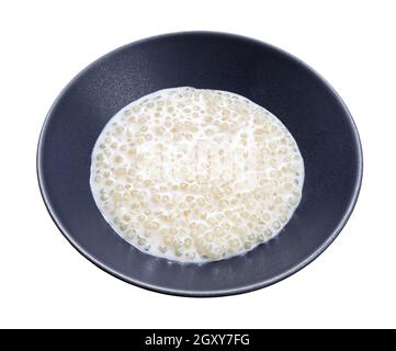 sabudana bouilli (tapioca sago) dans un bol gris isolé sur fond blanc Banque D'Images